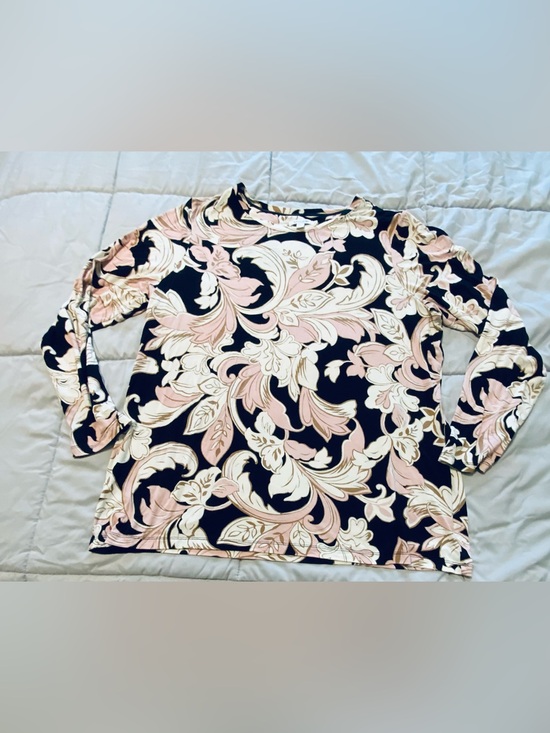 Chico's Tops - Chicos Touch Of Cool Swirl Layering Tee Black White Pink Gold Floral Size 3 (XL)